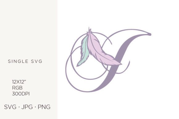 Bohemian Feather, Boho Letter J Graphics & Icons