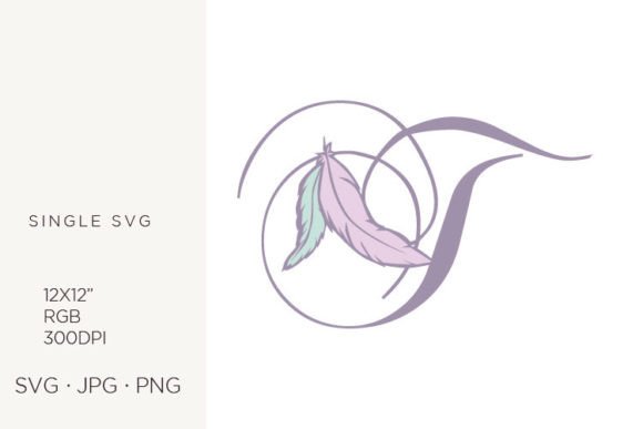 Bohemian Feather, Boho Letter T Graphics & Icons