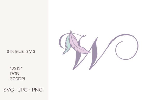 Bohemian Feather, Boho Letter W Graphics & Icons
