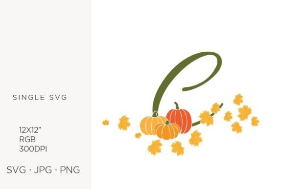 C Letter, Autumn, Leaves and Pumpkin Graphics & Icons