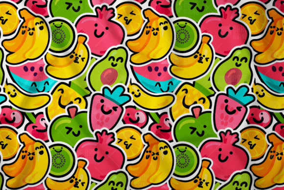 Cartoon Happy Fruits Seamless Pattern: Graphics & Patterns