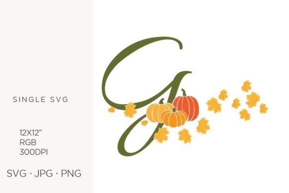 G Letter, Autumn, Leaves and Pumpkin Graphics