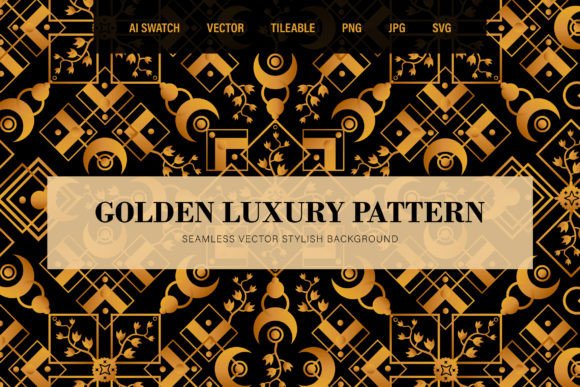 Gold Floral Moon Seamless Pattern: Graphics & Patterns