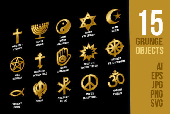Grunge Gold Religion Set: Graphics & Decorative Elements