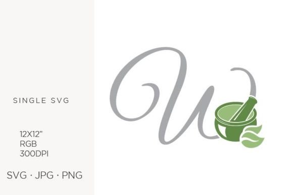Mortar and Pestle, Spice and Letter W Icons & Graphics
