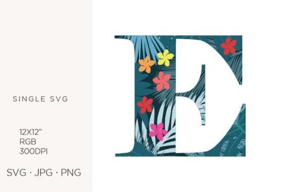 Palm Leaves and Flowers Inside Letter E Graphics & Icons