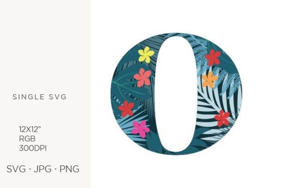 Palm Leaves and Flowers Inside Letter O