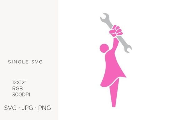 Pink Female Figure Holding Wrench Tool: Graphics & Layer Styles