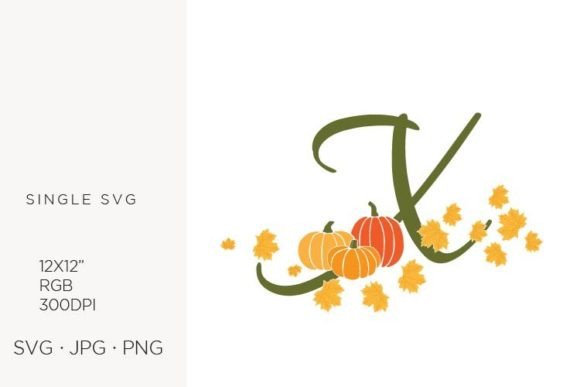 X Letter, Autumn, Leaves and Pumpkin Graphics & Icons